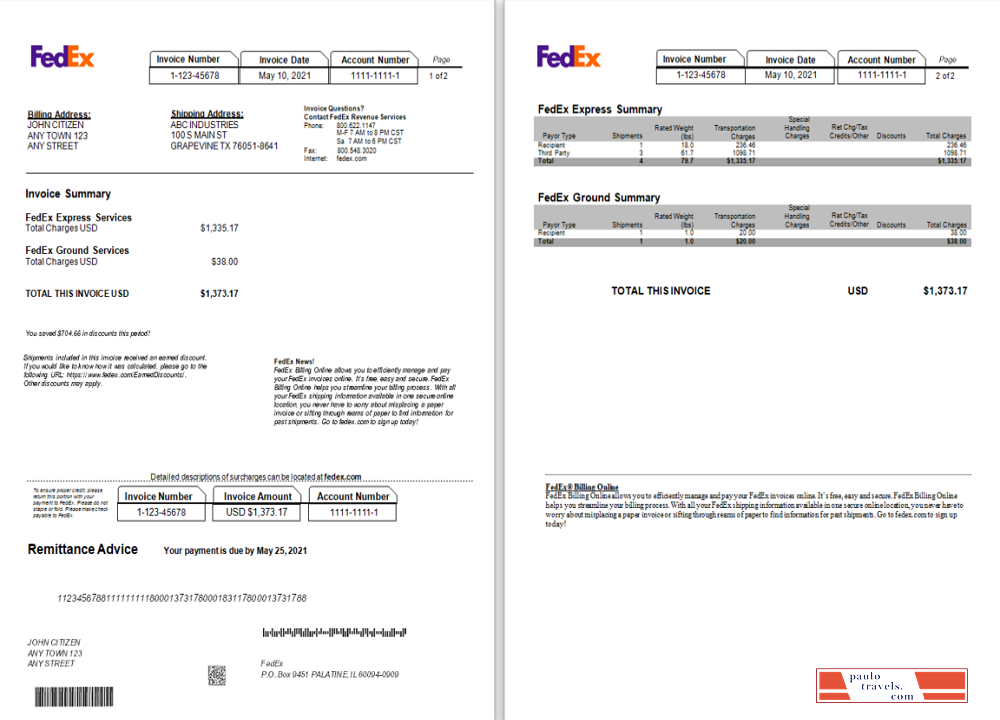 USA Fedex invoice PSD template